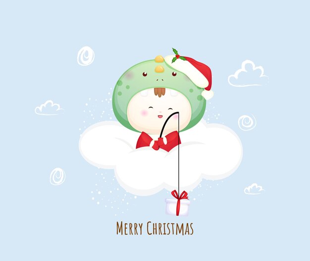 Lindo bebé santa en la nube para feliz navidad ilustración Vector Premium