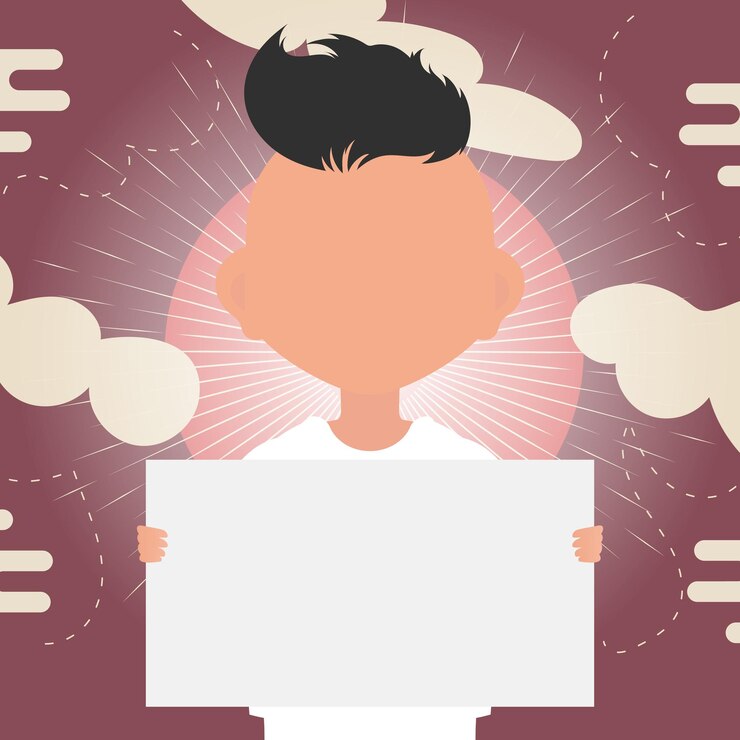 Vector un lindo bebé sostiene una tableta en blanco en sus manos lugar para el texto estilo de dibujos animados ilustración vectorial
