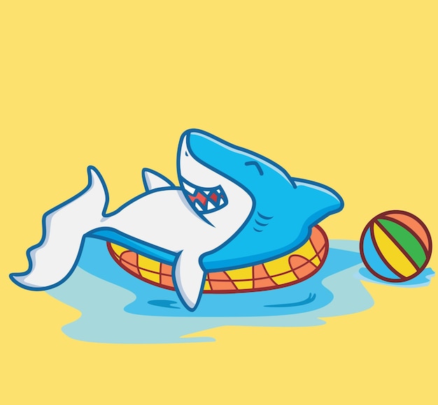 Vector lindo bebé tiburón salvavidas océano bola colorida dibujos animados animal viajes vacaciones vacaciones verano concepto