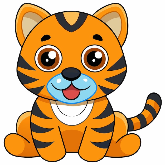 Lindo bebé tigre con chupete y pañal icono vectorial de dibujos animados ilustración icono de naturaleza animal concepto aislado estilo de dibujus animados plano vectorial premium