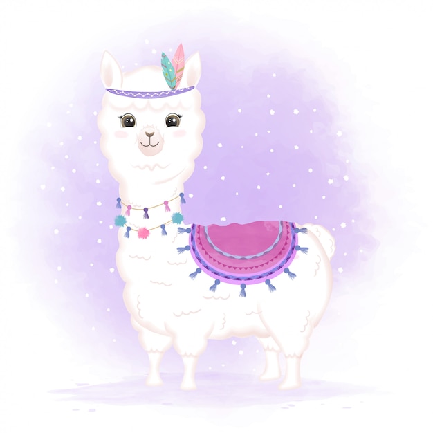 Lindo bebé tribal llama dibujado a mano ilustración animal de dibujos animados