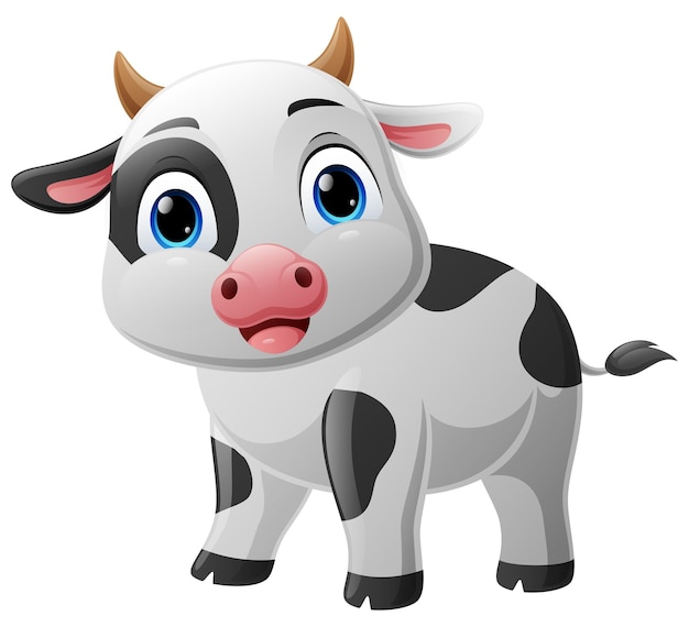 Lindo bebé vaca cartoon sobre fondo blanco.