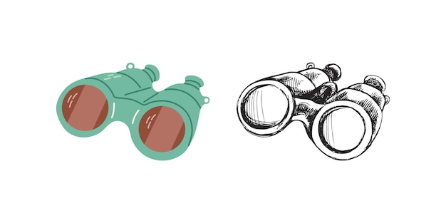 Lindo binocular dibujado a mano Ilustración vectorial plana y de contorno aislada