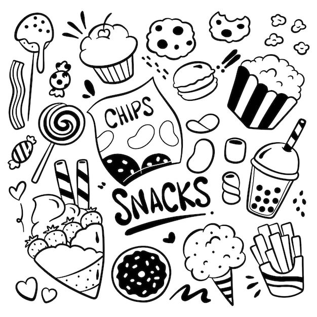 lindo bocadillo dibujado a mano producto alimenticio ilustración de dibujos animados