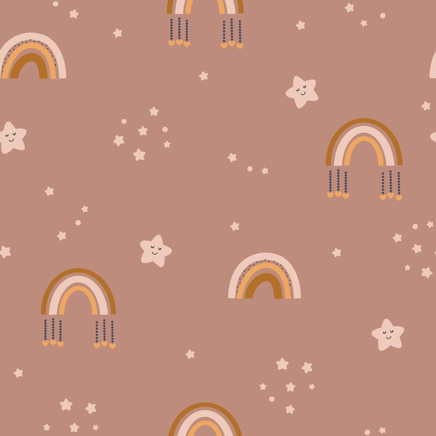 Lindo boho arco iris de patrones sin fisuras Impresión infantil creativa para envolver tela papel tapiz textil Vector papel digital
