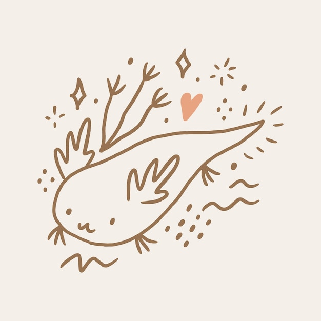 Lindo boho bebé niña magia dibujos animados salamandra axolotl vector ilustración