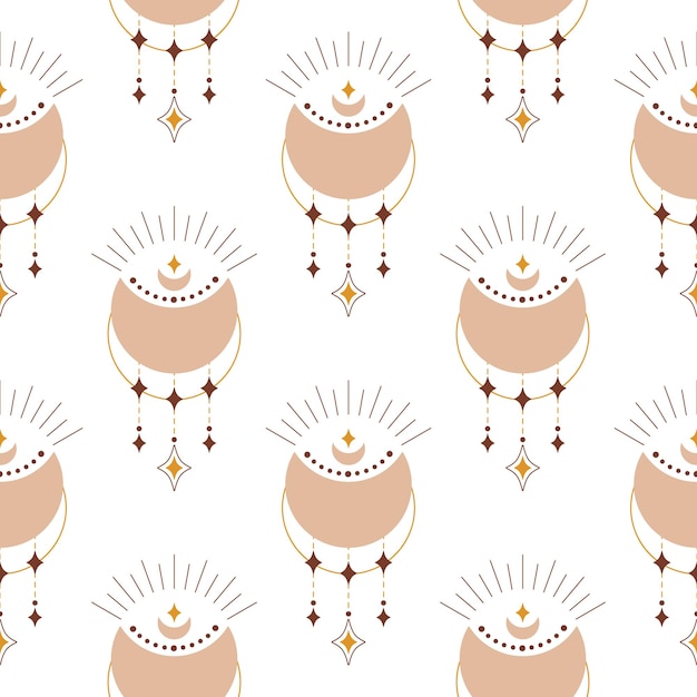 Lindo boho luna de patrones sin fisuras Impresión infantil creativa para envolver tela papel tapiz textil Vector papel digital