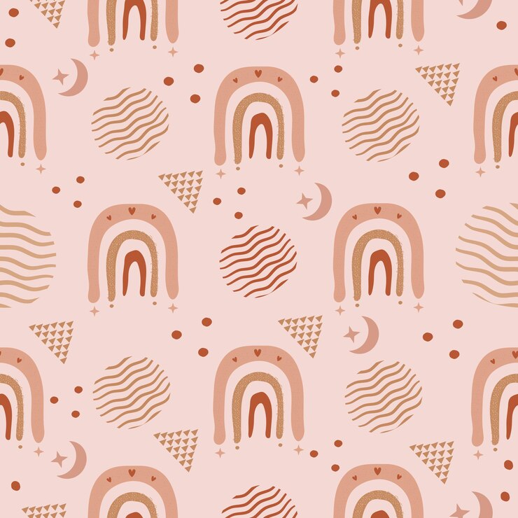 Vector lindo boho de patrones sin fisuras con arco iris y elementos abstractos