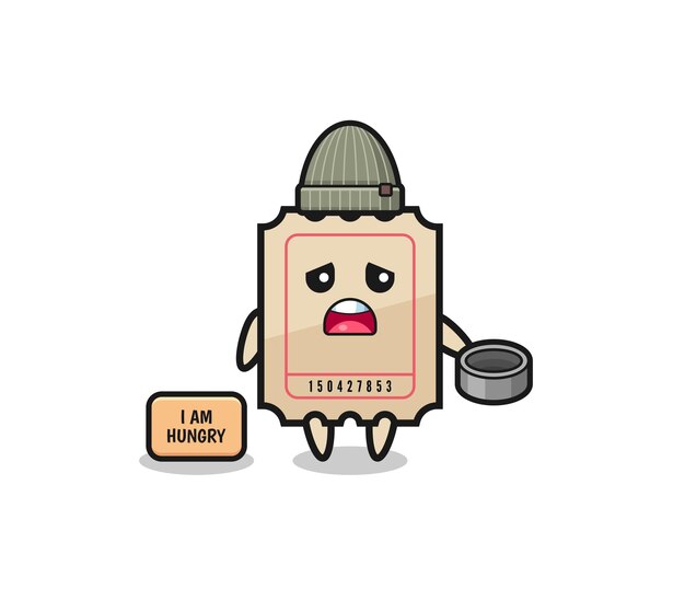 Lindo boleto mendigo personaje de dibujos animados lindo diseño