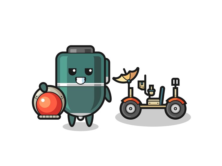 Vector el lindo bolígrafo como astronauta con un lindo diseño lunar rover