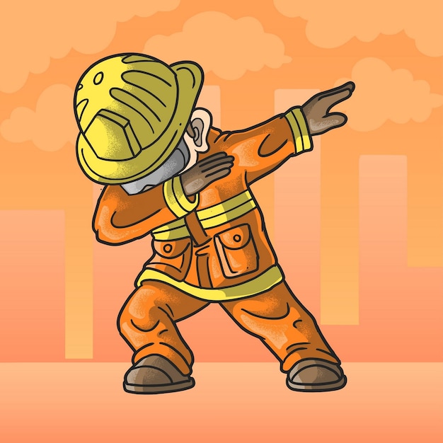 Vector lindo bombero dabbing baile celebración