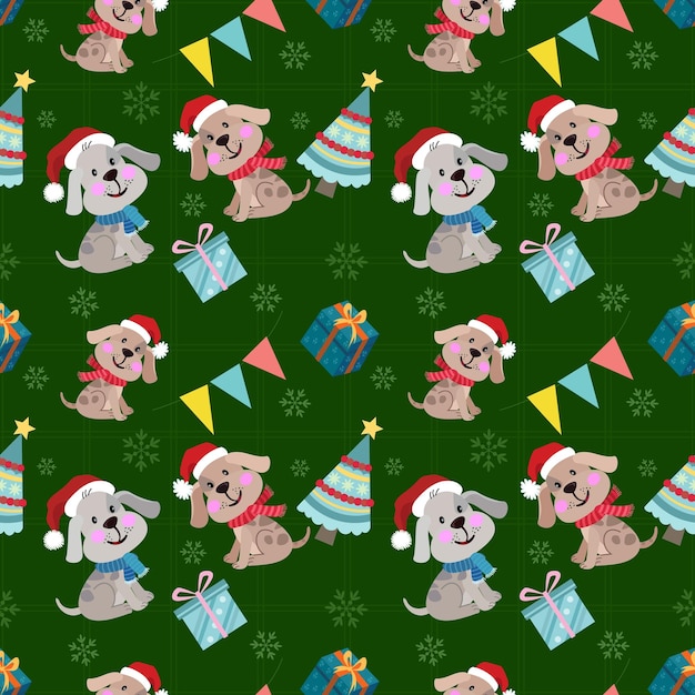 Lindo botiquín de regalo para perros con patrón de fondo de color verde para papel tapiz textil de tela