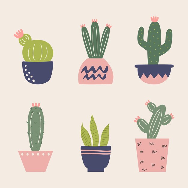 lindo y brillante cactus multicolor conjunto ilustración vectorial