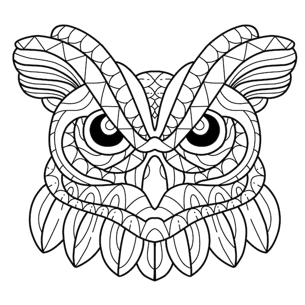 Vector lindo búho para colorear libro zentangle dibujado a mano aislado sobre fondo blanco.