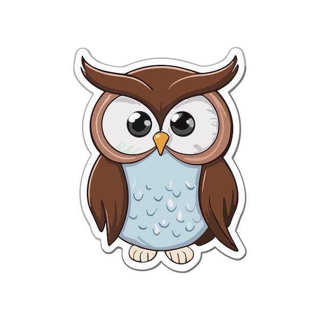 Lindo búho de dibujos animados con ojos grandes pegatina de cartón logotipo de cartón bebé animal silvestre o lindo búHo de dibuj os animados