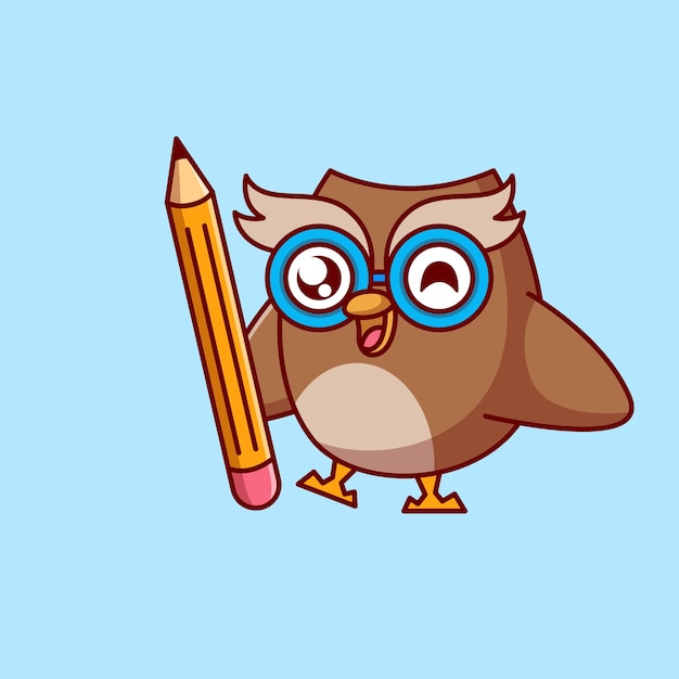 Lindo búho con un lápiz Ilustración de dibujos animados educativos para niños