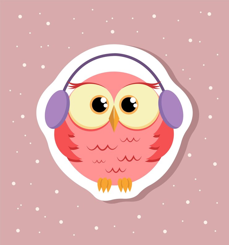 Vector lindo búho rosa en diseño de etiqueta de auriculares