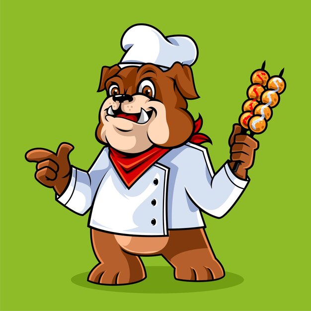 Lindo bulldog chef mascota vector ilustración
