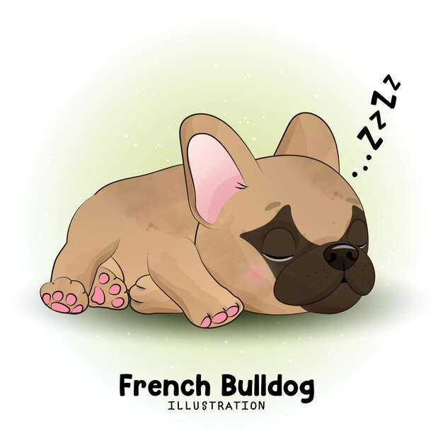 Lindo bulldog francés con ilustración acuarela