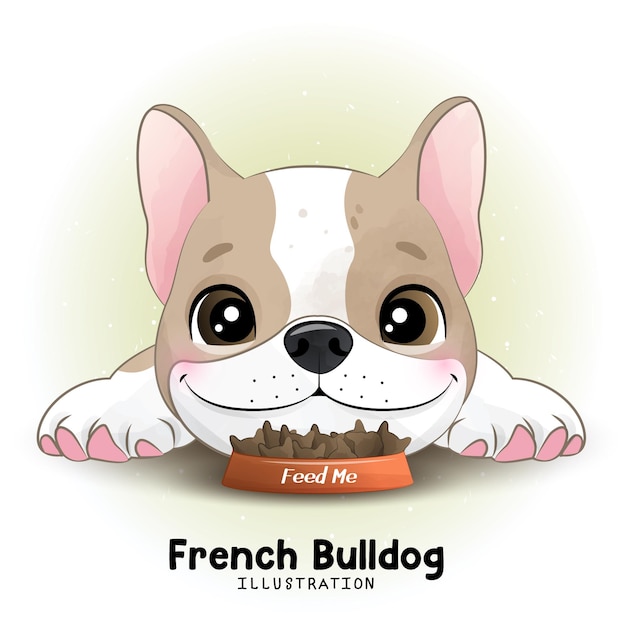 Vector lindo bulldog francés con ilustración acuarela