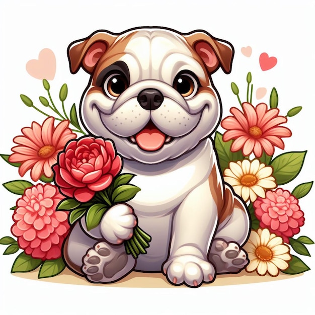 El lindo Bulldog inglés es una ilustración de dibujos animados.