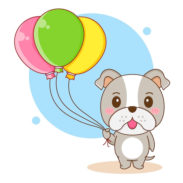 Vector lindo bulldog sosteniendo globos personaje de dibujos animados