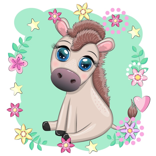 Lindo burro en flores con globos tema de primavera Postal para las vacaciones