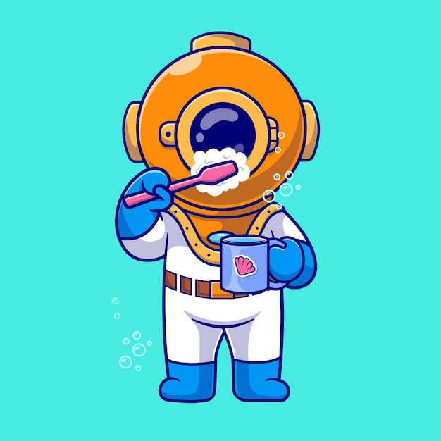 Lindo Buzo Cepillarse Los Dientes Dibujos Animados Vector Icono Ilustración Ciencia Saludable Vector Plano Aislado