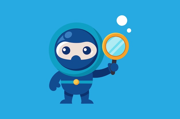 El lindo buzo mira en el espejo Ilustración de icono vectorial de dibujos animados