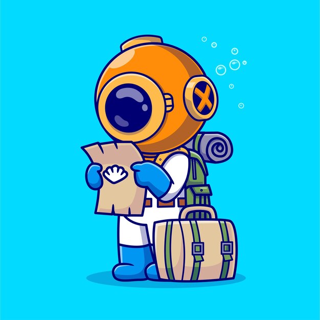 Lindo Buzo Viajando Con Mapa Y Mochila Dibujos Animados Vector Icono Ilustración Ciencia Vacaciones Piso