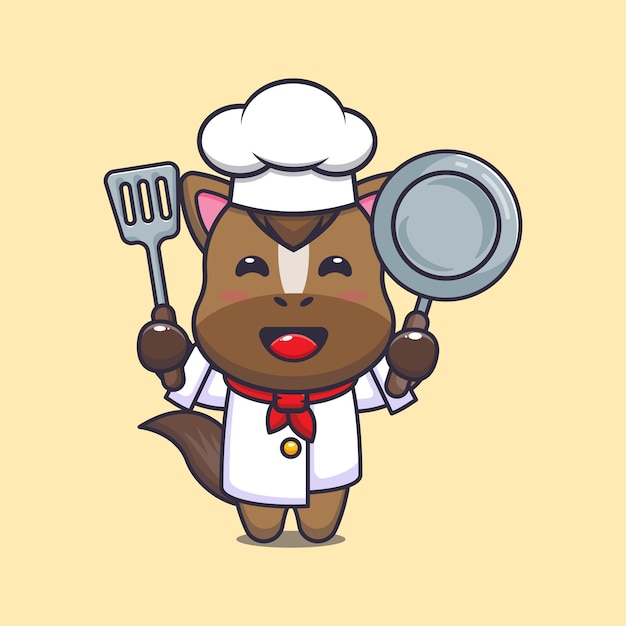 Vector lindo caballo chef mascota personaje de dibujos animados