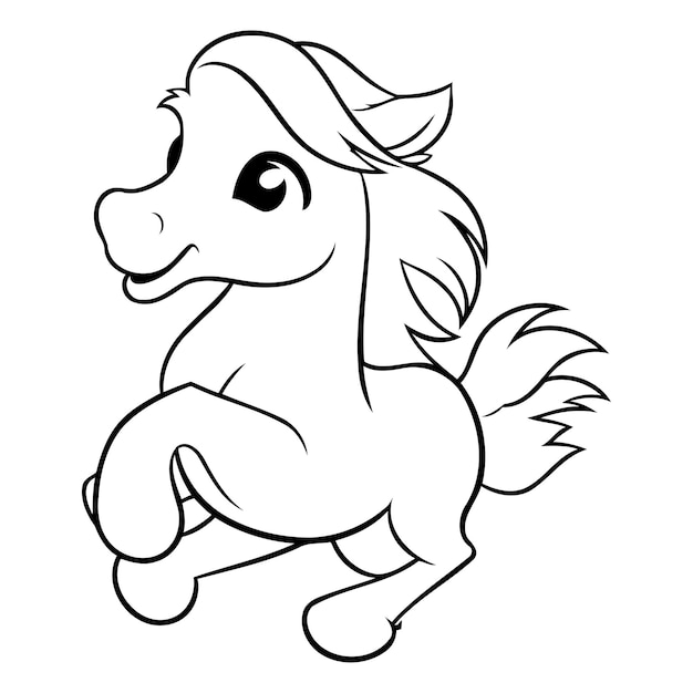 Vector un lindo caballo de dibujos animados corriendo aislado sobre un fondo blanco ilustración vectorial