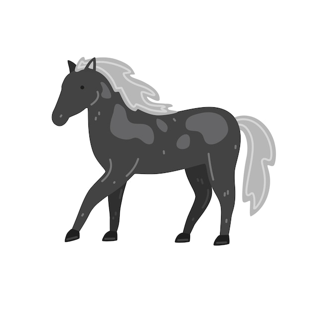 Lindo caballo gris manchado en estilo de dibujos animados. ilustración vectorial plana