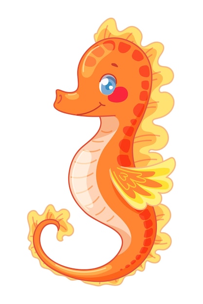Lindo caballo de mar bebé en naranja sobre fondo blanco aislado Ilustración vectorial de la vida marina en estilo infantil para impresiones textiles ropa de baño para bebés