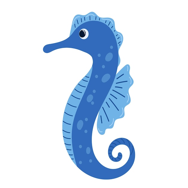 Lindo caballo de mar Ilustración de dibujos animados para niños Vida silvestre de animales acuáticos Vector aislado en blanco