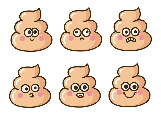 lindo, caca, emoji, divertido, caricatura, conjunto
