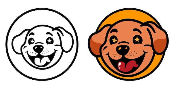 Vector un lindo cachorro con una amplia sonrisa el logotipo del conjunto de plantillas de diseño