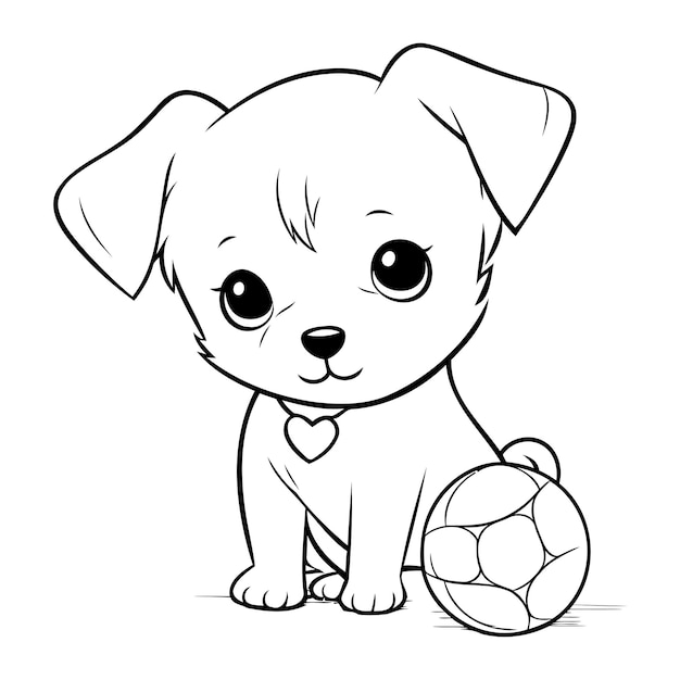 Vector lindo cachorro con balón de fútbol ilustración vectorial para colorear libro
