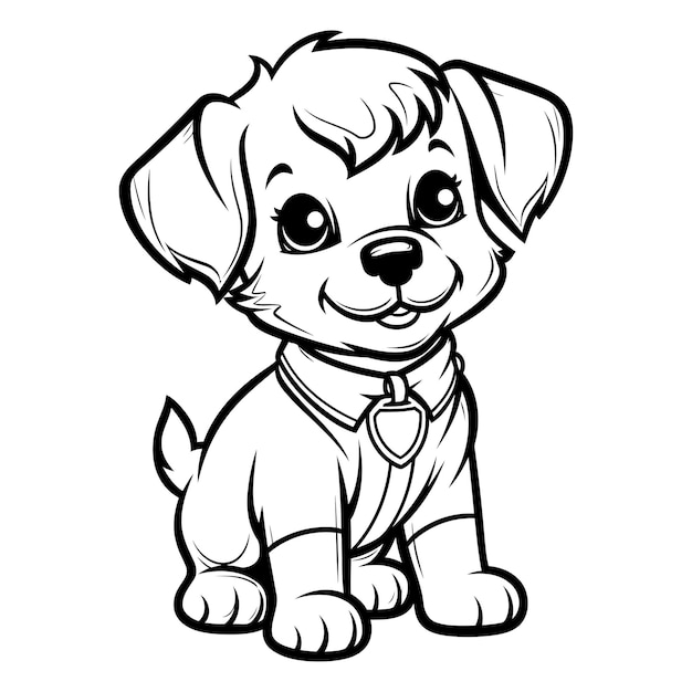 Vector un lindo cachorro con corbata ilustración vectorial en blanco y negro