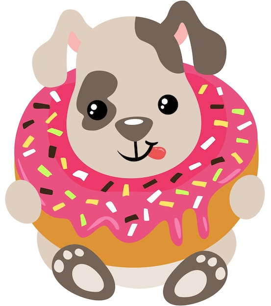 Un lindo cachorro dentro de una deliciosa rosquilla