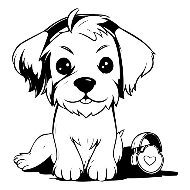 El lindo cachorro de dibujos animados Shih Tzu con auriculares Ilustración vectorial