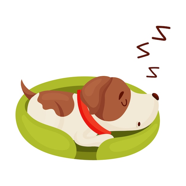 Vector lindo cachorro durmiendo sobre una alfombra verde ilustración vectorial sobre fondo blanco