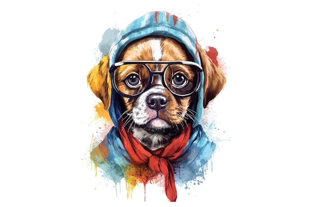 Lindo cachorro con gafas estilo hiphop ilustración vectorial