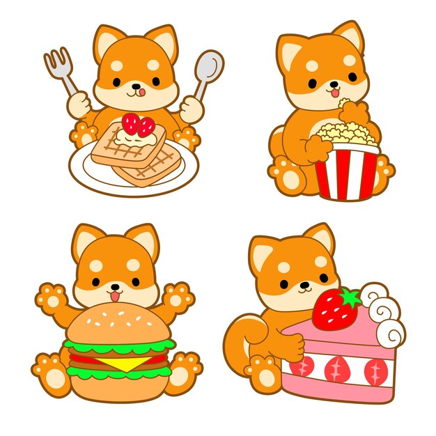 Lindo cachorro kawaii perro icono vectorial de animal encantador Sticker de mascotas Shiba Inu esponjoso Actividades felices para perros