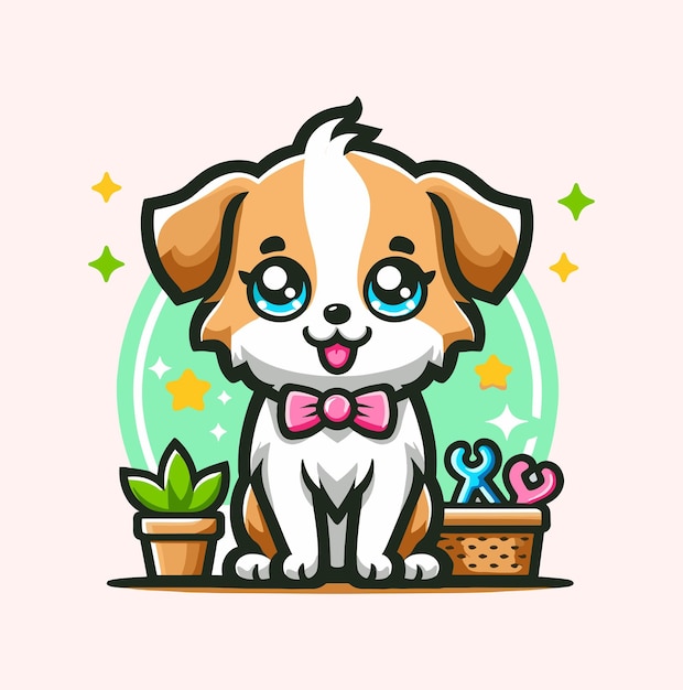 Vector un lindo cachorro con el logotipo de la mascota de la tienda de mascotas