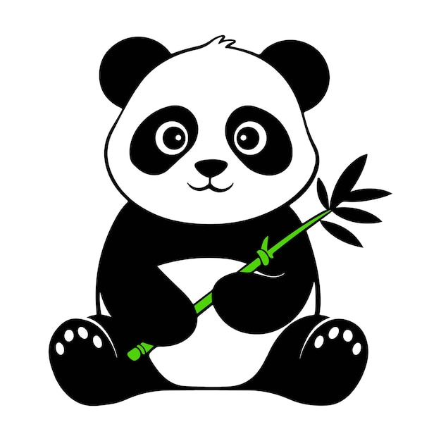 El lindo cachorro de panda sostiene el bambú perfecto para los productos para niños