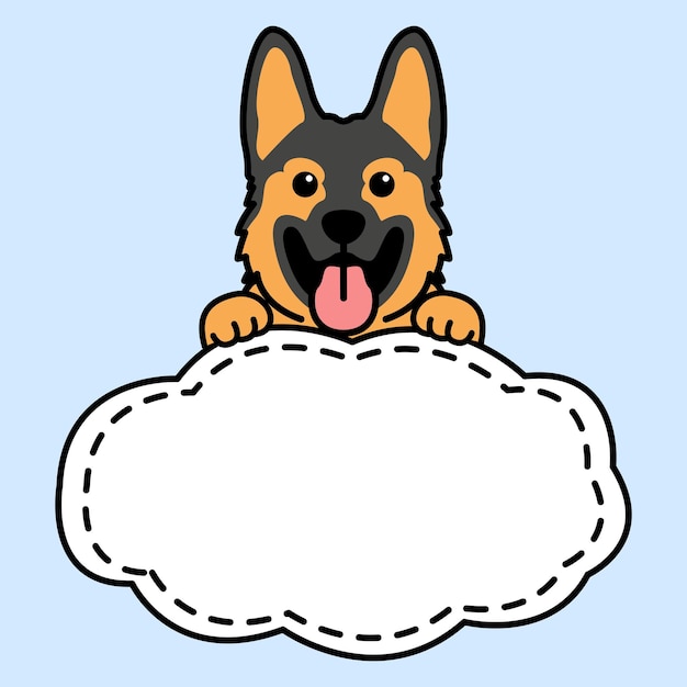 Vector lindo cachorro de pastor alemán con ilustración de vector de dibujos animados de plantilla de borde de marco