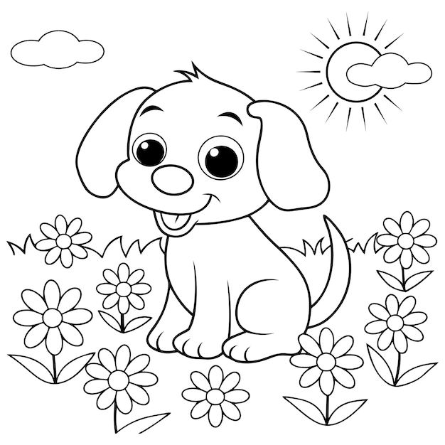 Un lindo cachorro en un prado de flores