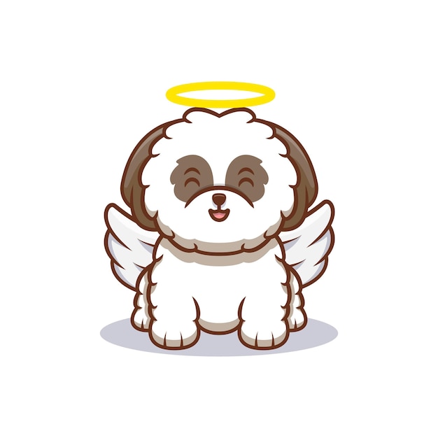 Vector lindo cachorro de shih-tzu se transforma en ilustración de icono de dibujos animados de ángel