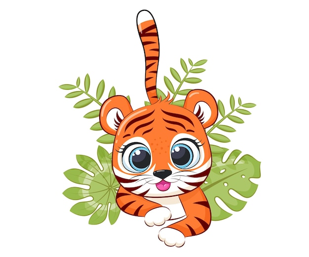 Lindo cachorro de tigre sonríe. Dibujos animados